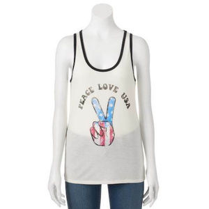 Jrs PRINT SHOP Peace Love USA Graphic Tank M Ivory